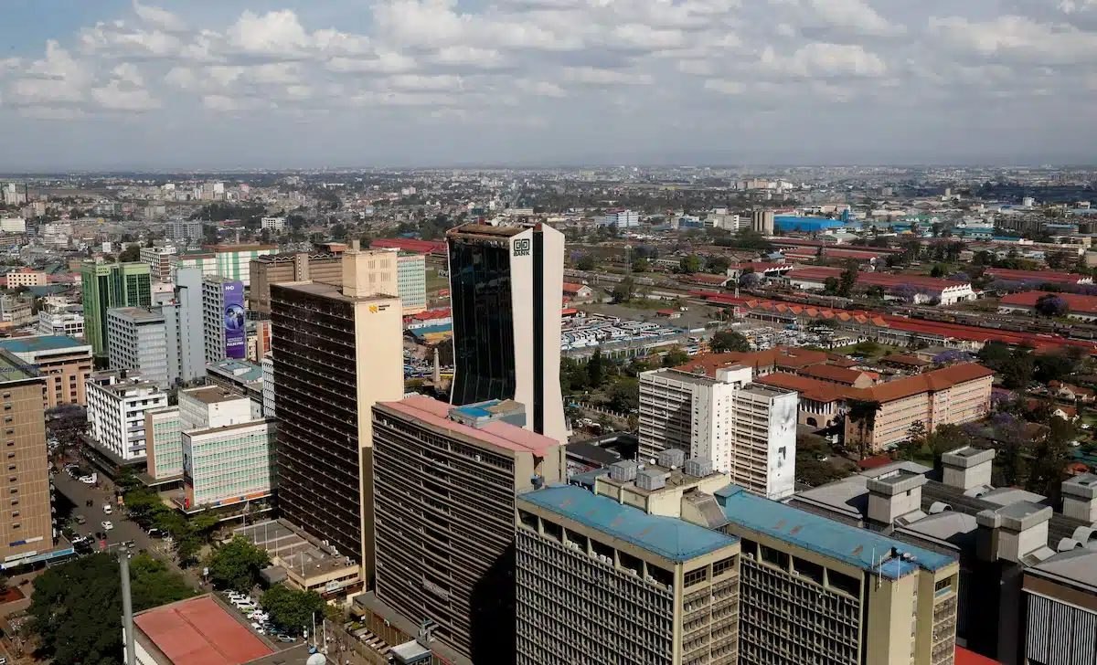 An aerial view shows the skyline of downtown in Nairobi, Kenya