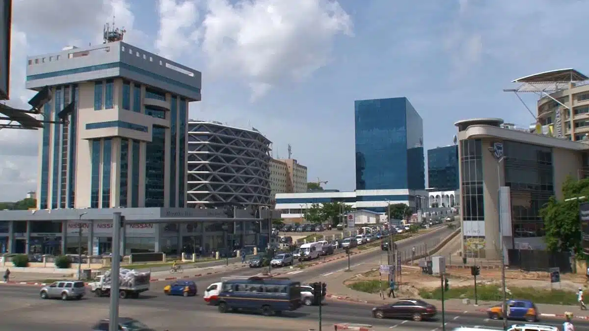 A street scene in the business district of Accra, Ghana