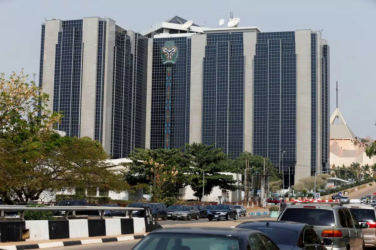 Central Bank of Nigeria's logo is seen on the headquarters building in Abuja, Nigeria