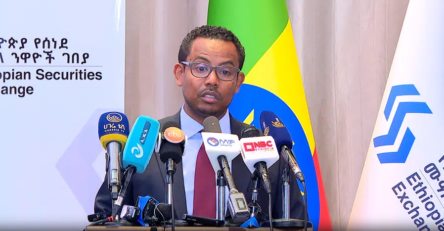 CEO Ethiopia Securities Exchange Tilahun Kassahun speaking at a press conference