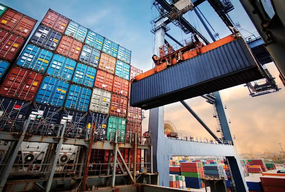Image showing different containers being lifted for transport.